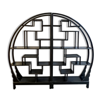 Vintage Black Circular Asian-Inspired Shelf Étagère, 2 parts