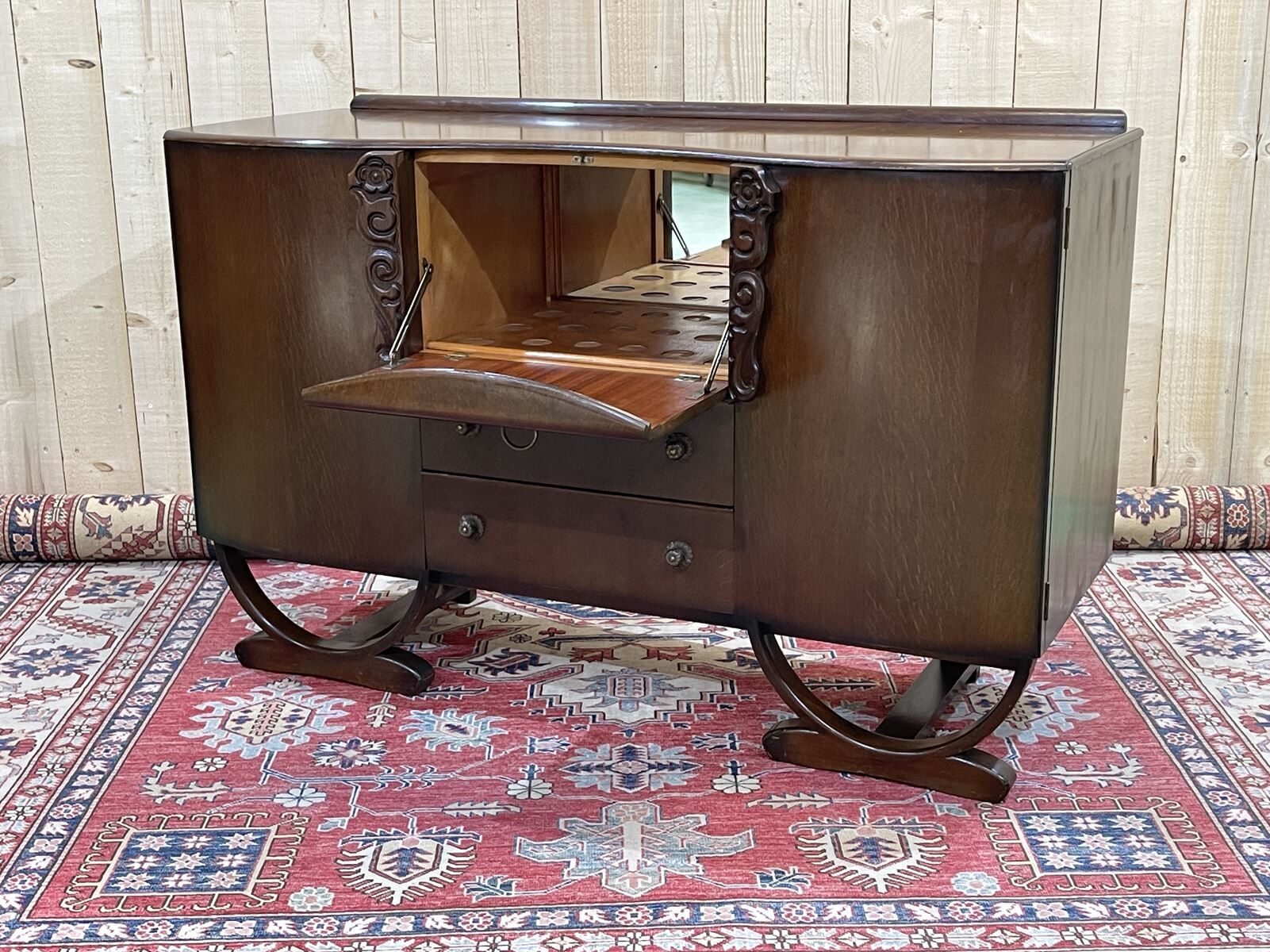 English art deco oak bar