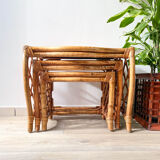 Vintage trundle tables in bamboo and rattan