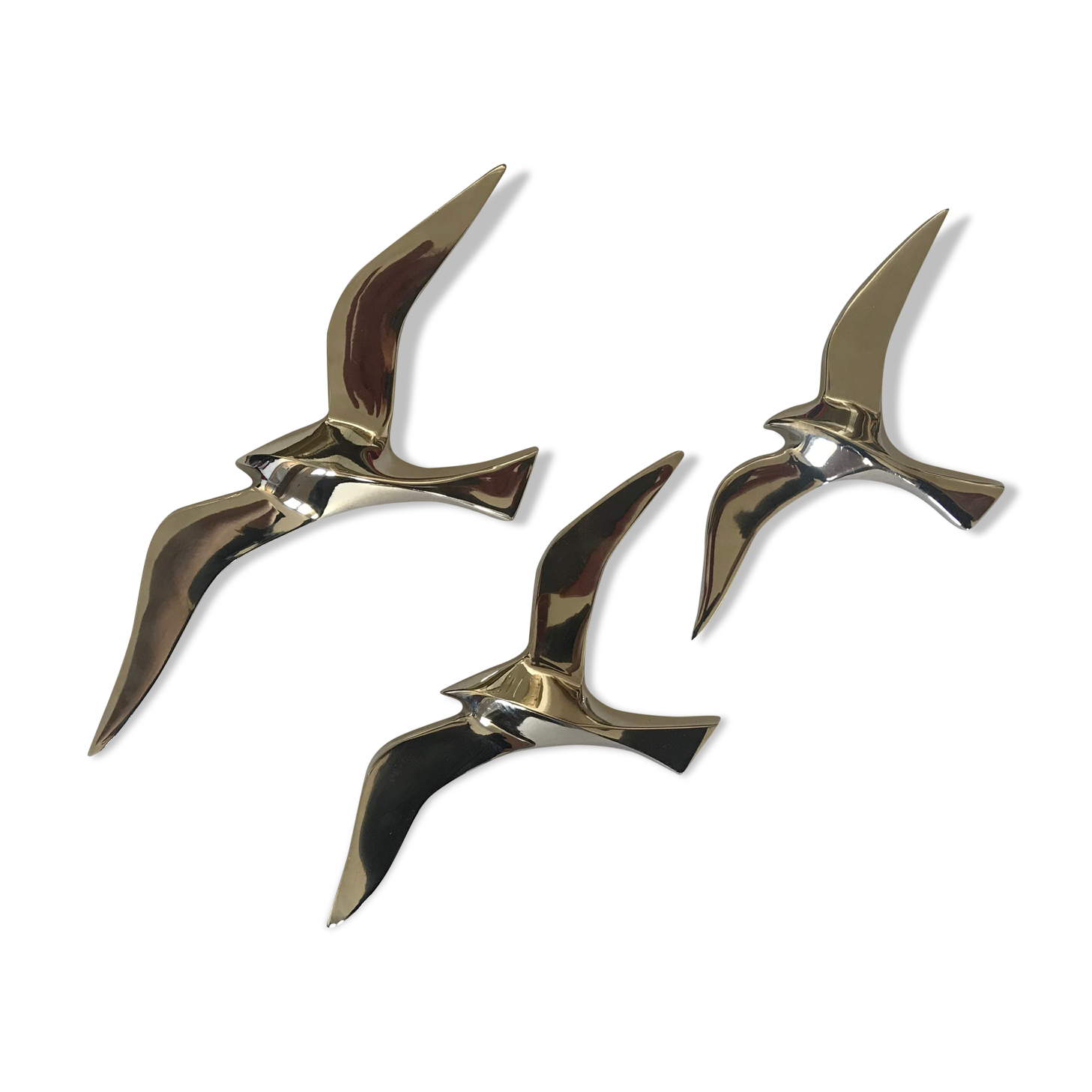Trio birds brass silver