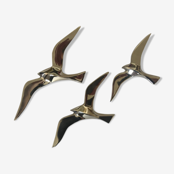 Trio birds brass silver