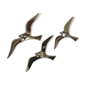 Trio birds brass silver