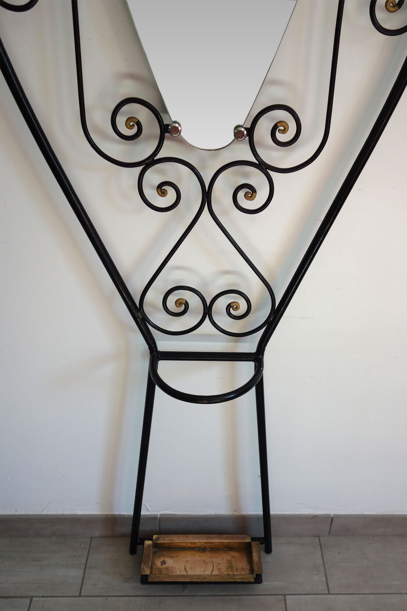 Vintage iron coat rack with mirror