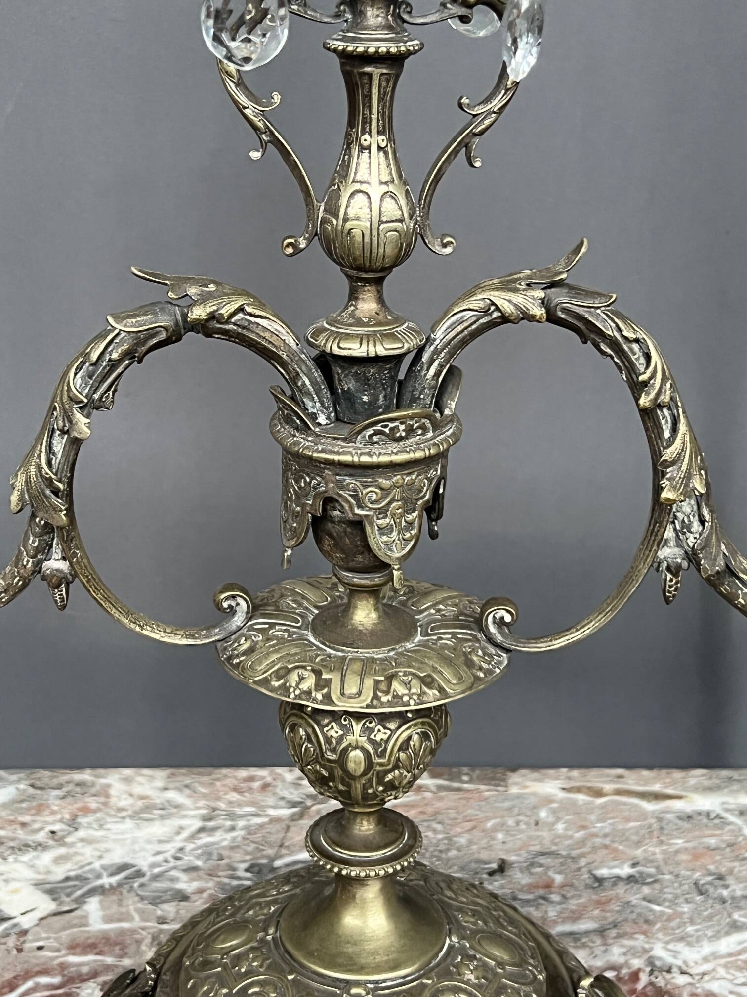 Chandelier. Silvered bronze, crystal.
