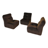 Lot 3 fauteuils chauffeuses canapé velours vintage design années 60