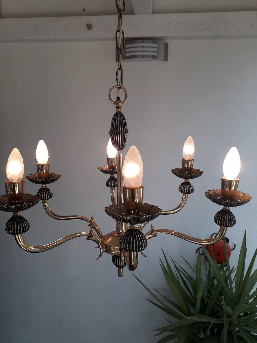 Italian gold coloured chandelier 1970s
