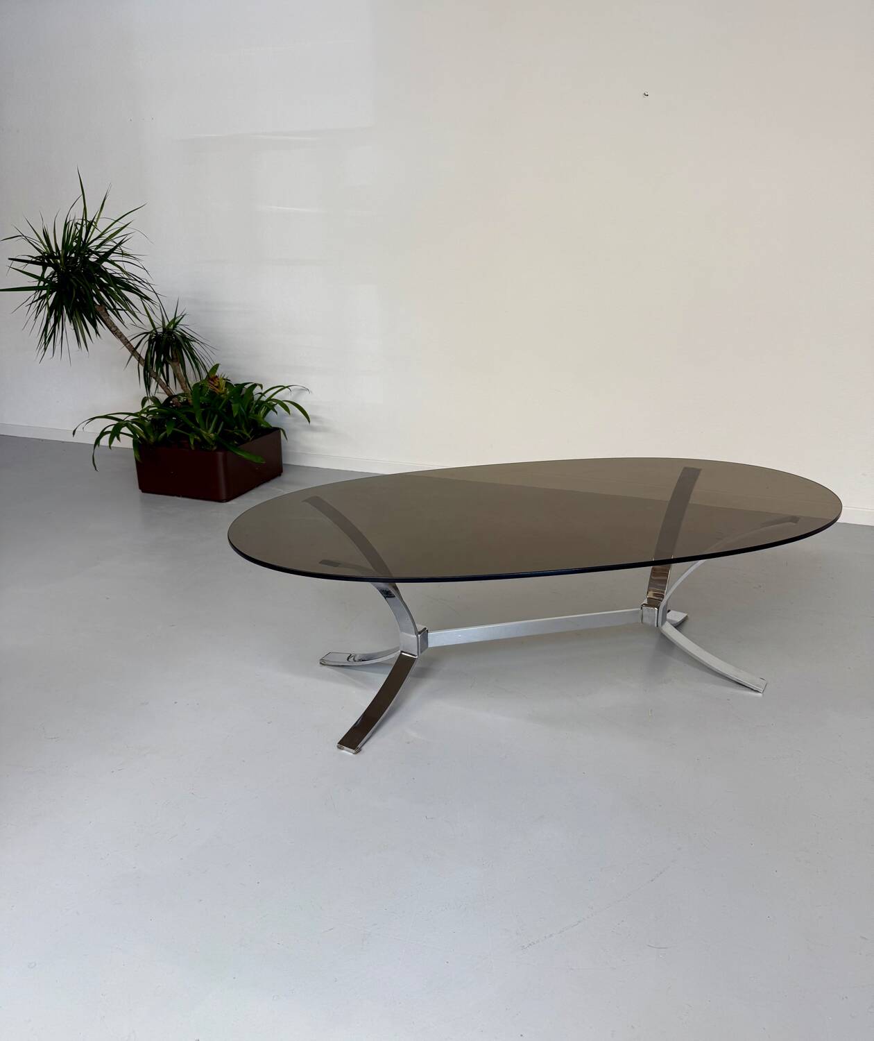 Old metal coffee table with smoked glass, Italian design, 70s vintage