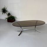 Old metal coffee table with smoked glass, Italian design, 70s vintage