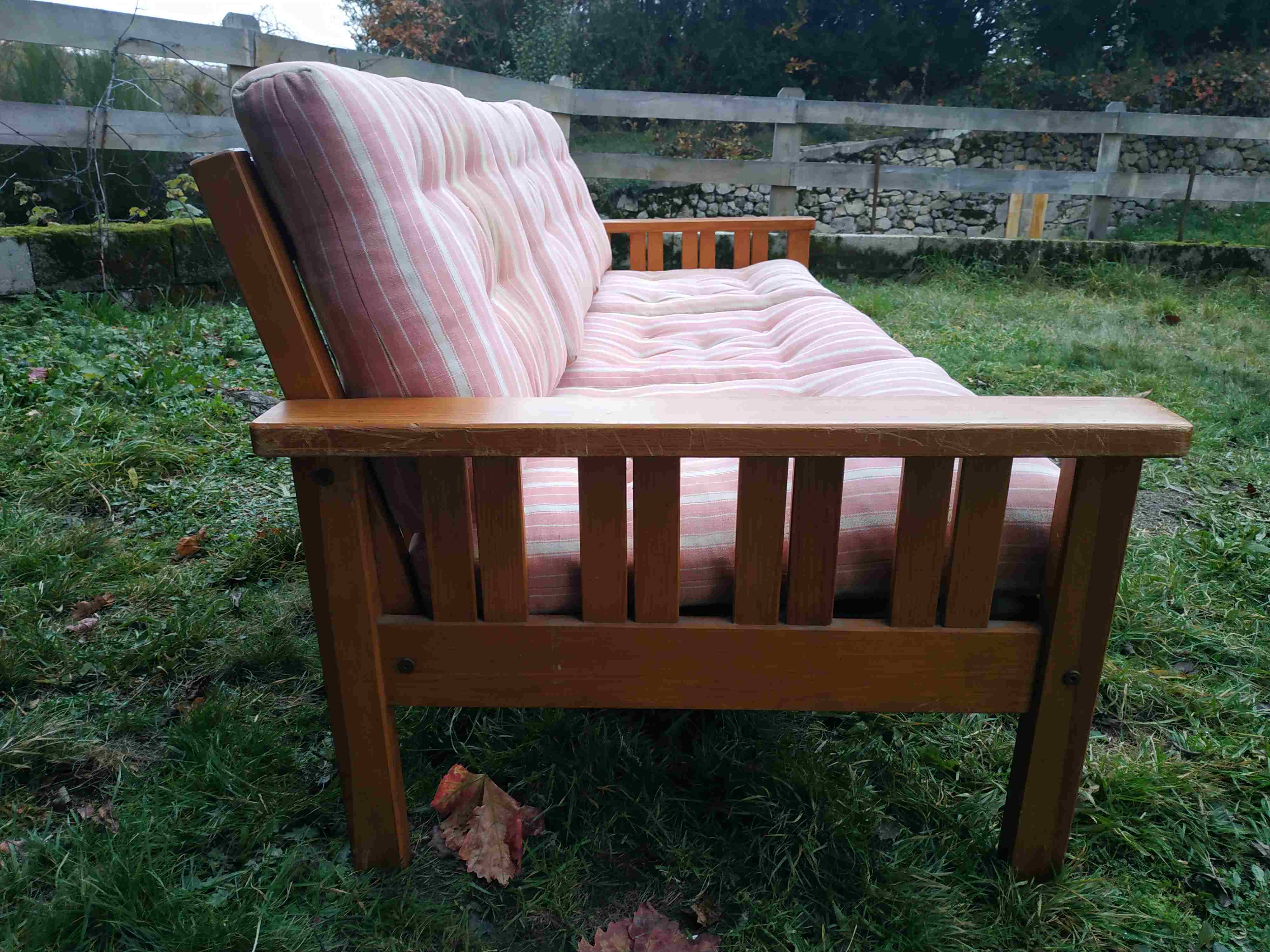 Pine sofa 3 places seventies