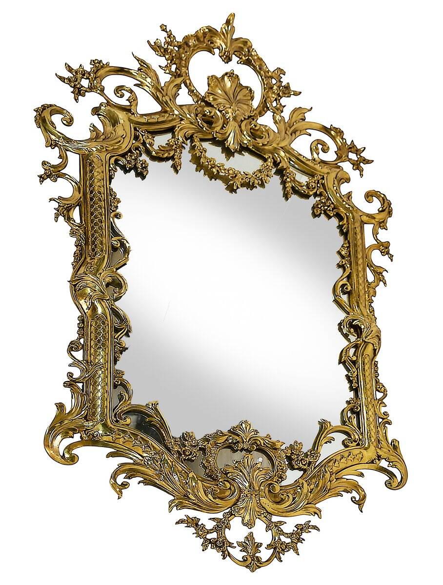 Vintage French brass wall mirror, 1960s