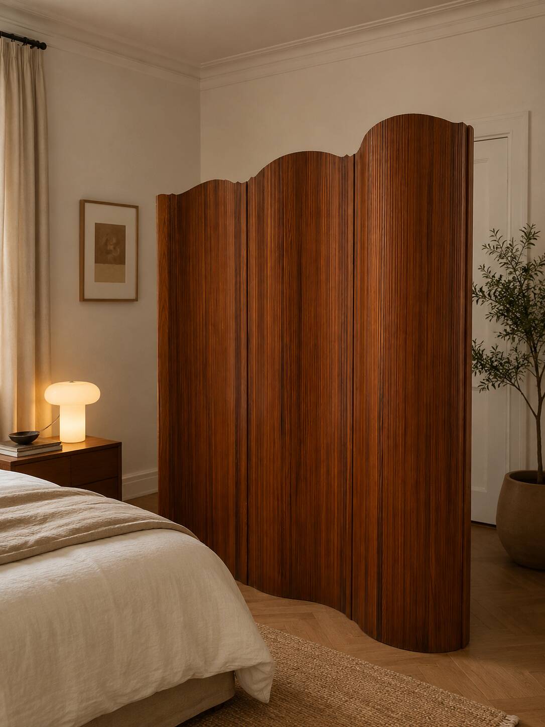 Wavy wooden screen, 1970s design