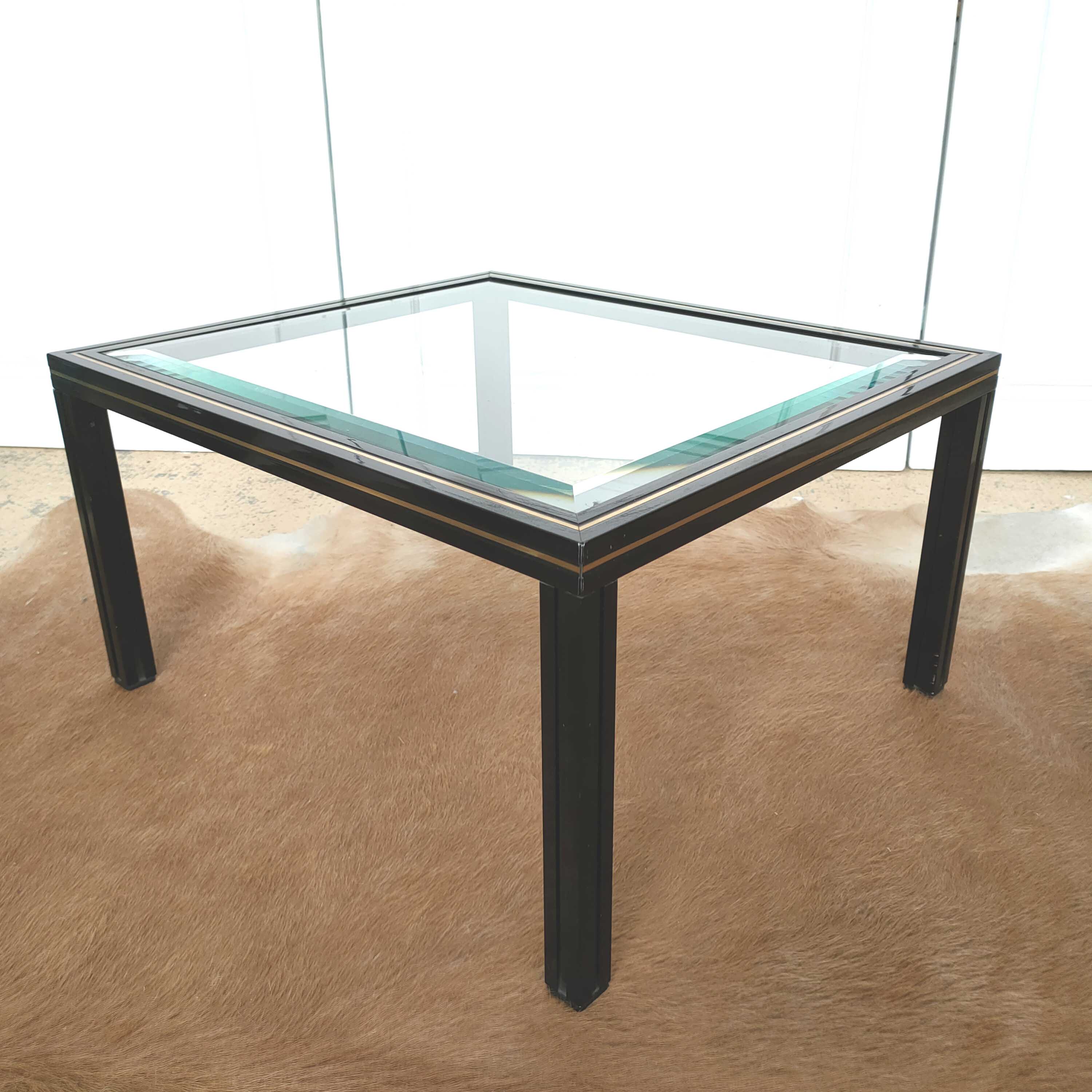 Coffee table beveled glass and black and gold metal