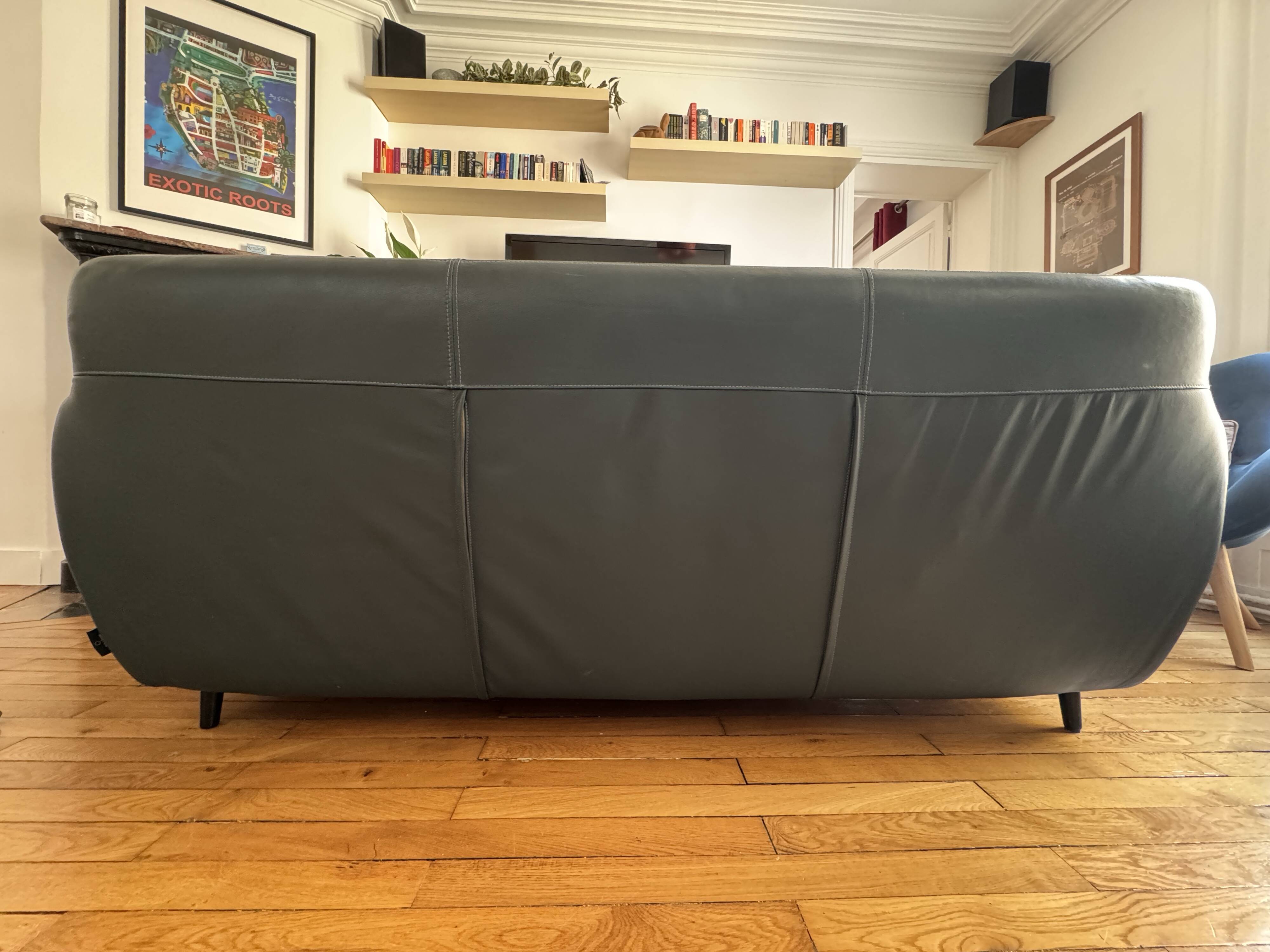 Green leather three-seater sofa Habitat
