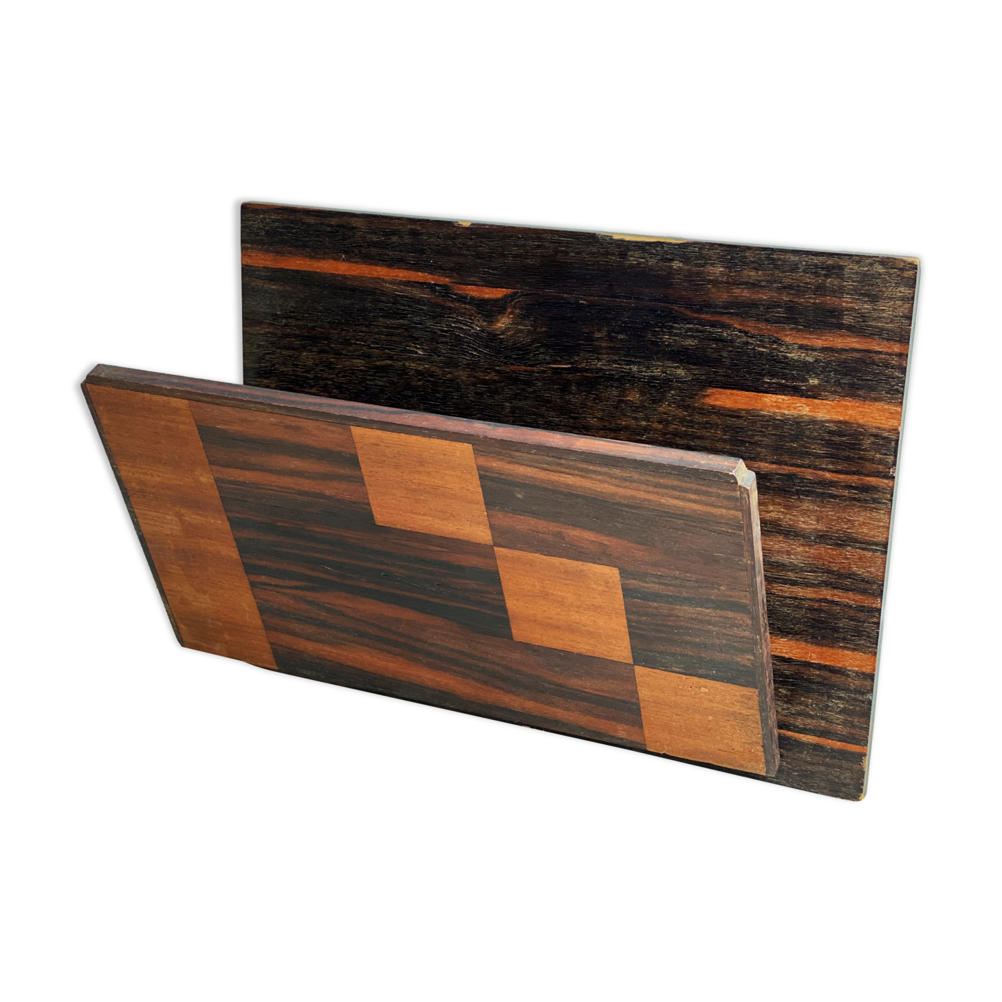 Unique art deco marquetry wall magazine rack / newspaper holder