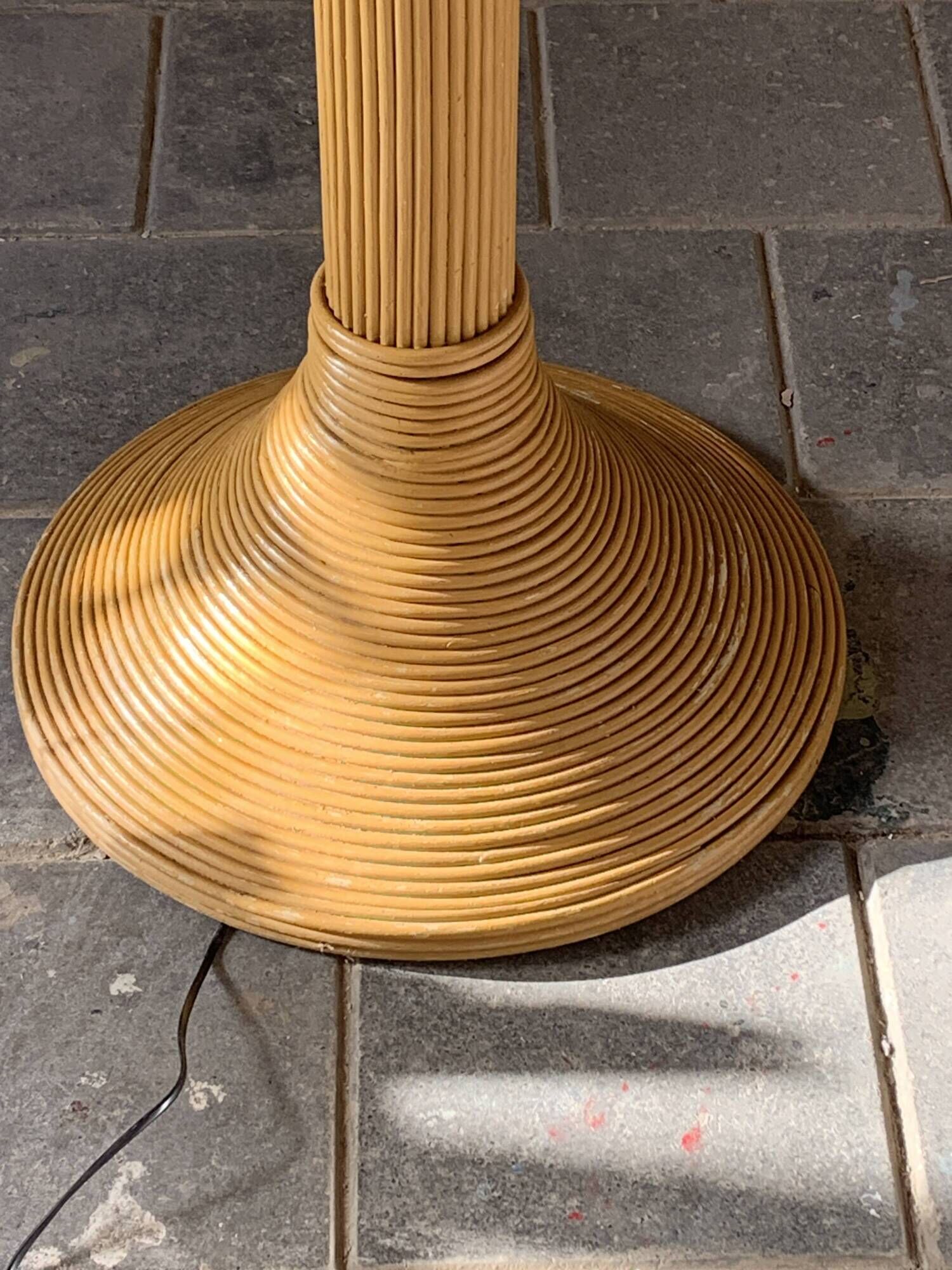 Pencil Reed rattan bamboo coconut palm tree floor lamp, Mario Lopez Torres, 1970s