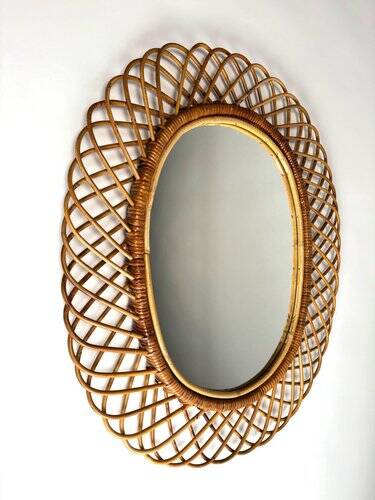 Rattan and Bamboo Mirror attributed to Franco Albini, 1970s