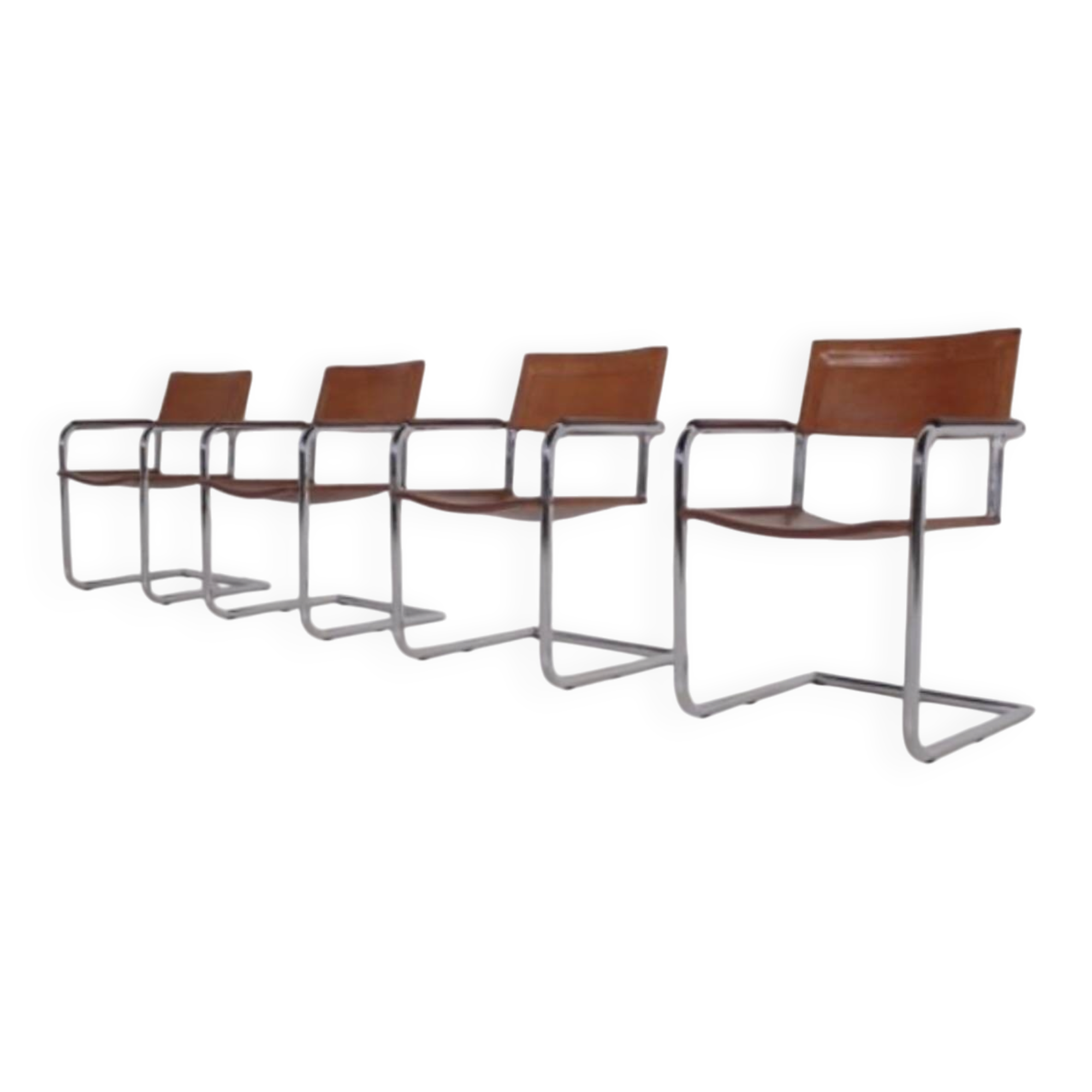 4 Matteo Grassi cantilever chairs in cognac leather