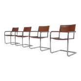 4 Matteo Grassi cantilever chairs in cognac leather