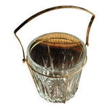Seau à glaçons en verre dans structure métal doré vintage