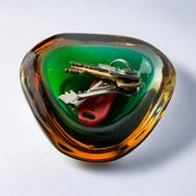 Green and orange Sommerso bowl by Seguso, Murano glass, Italy, 1970s