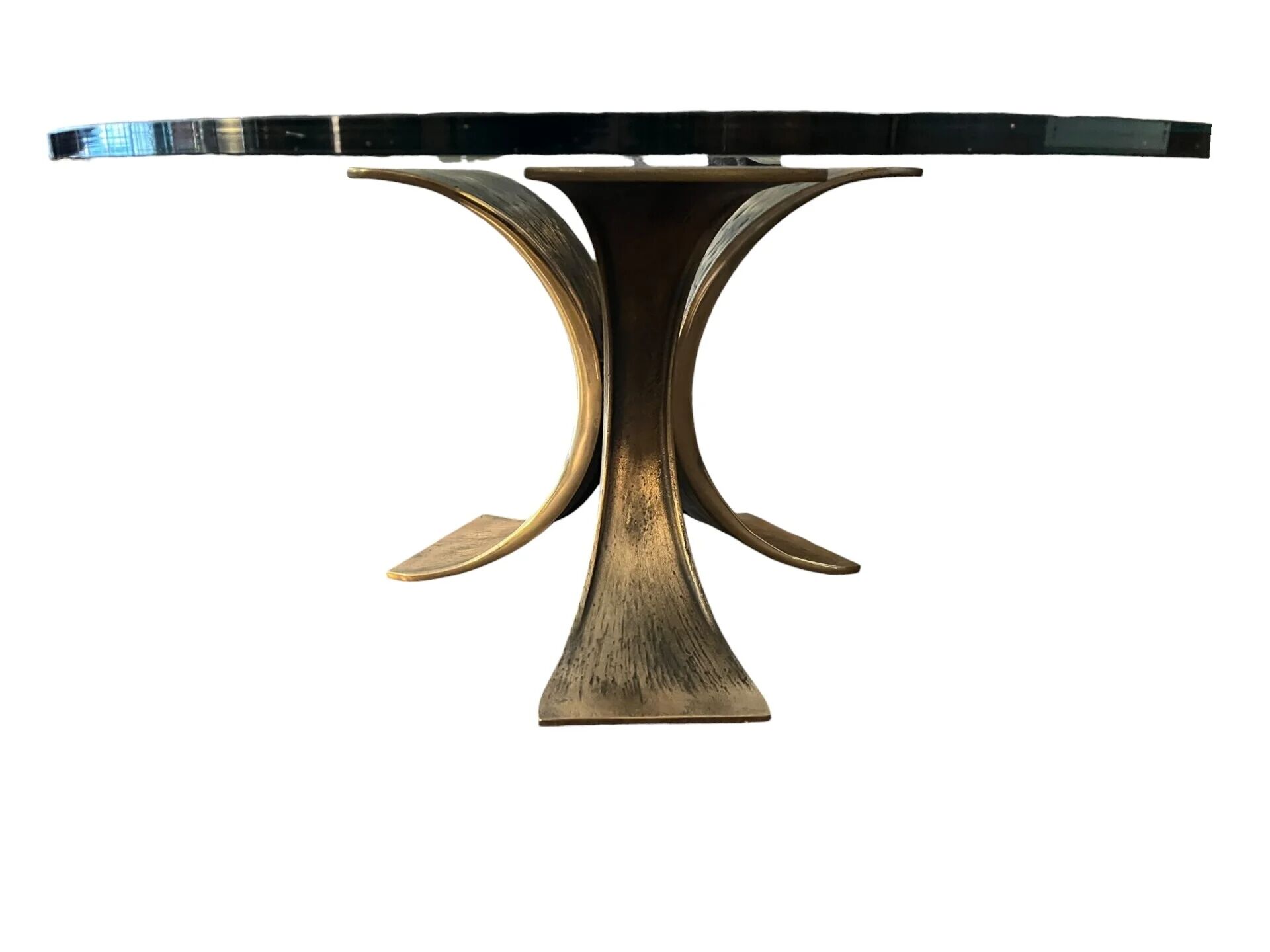 Coffee table in bronze with glass top by Luciano Frigerio
