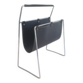 Chrome and black leather magazine rack