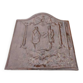 19th-century cast iron fireplace plaque "Bugeaud and Abdelkader"
