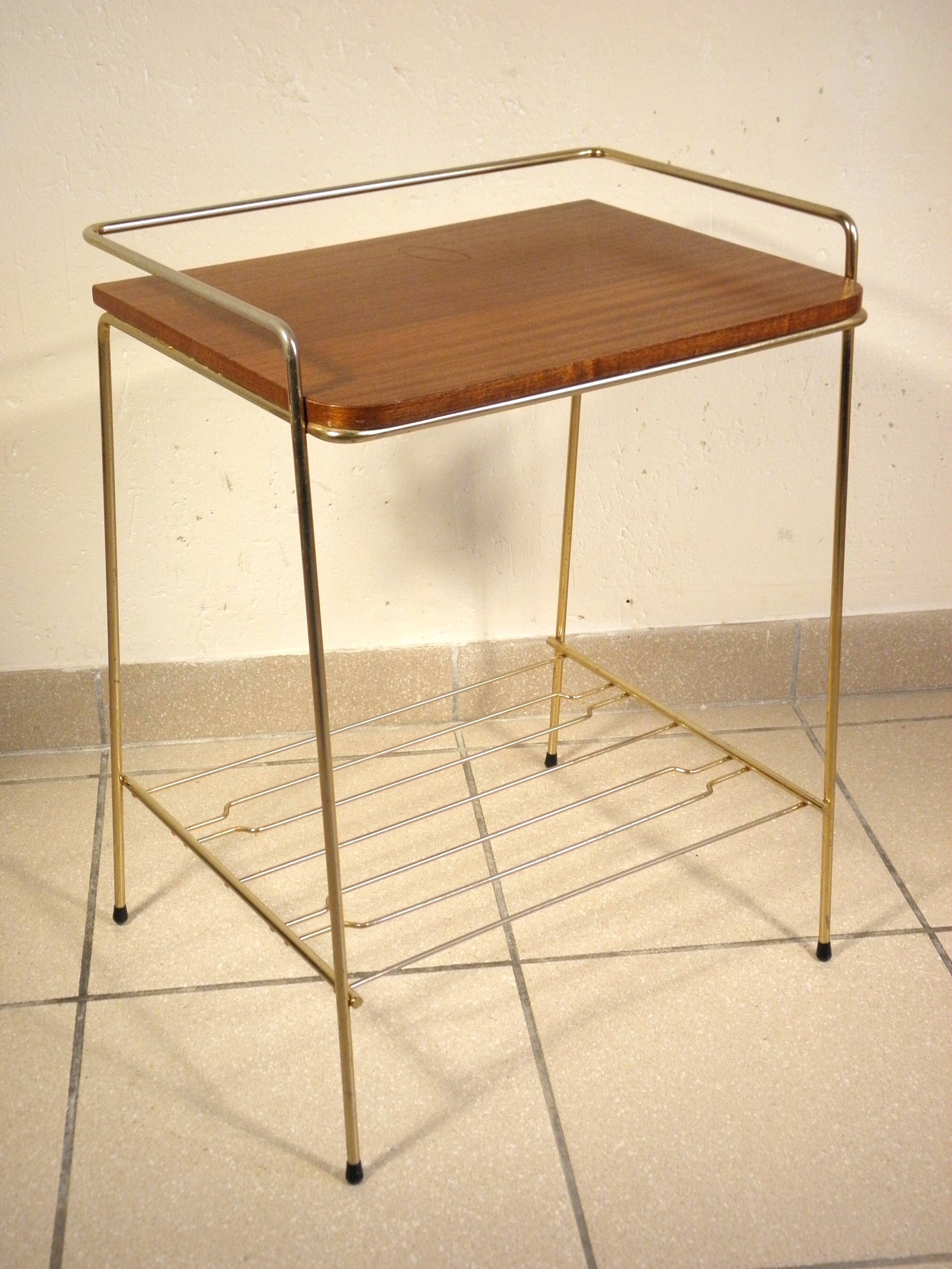 Side table - wooden and gold metal magazine rack