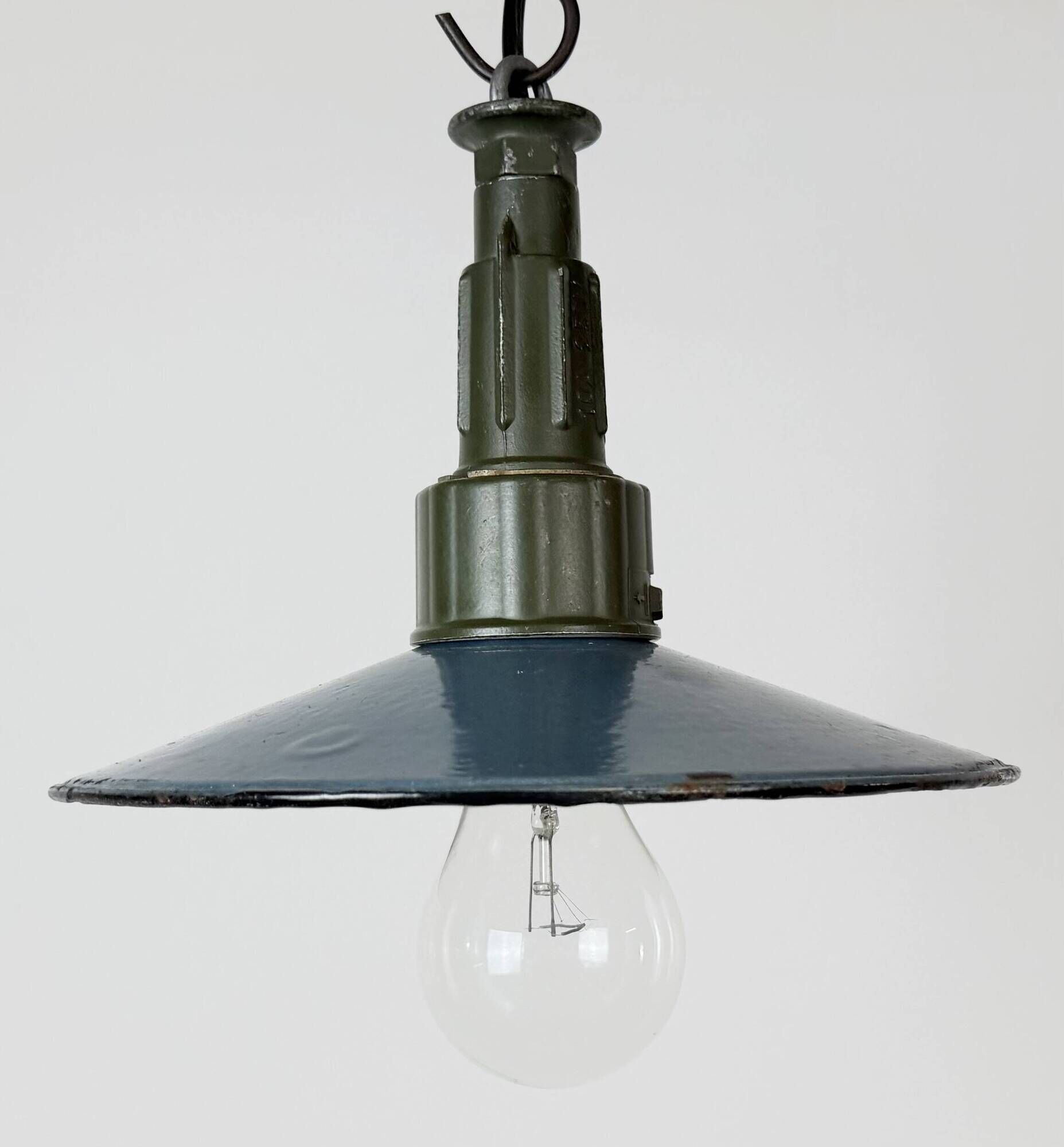 Industrial Blue Enamel Military Pendant Lamp with Cast Aluminium Top, 1960s