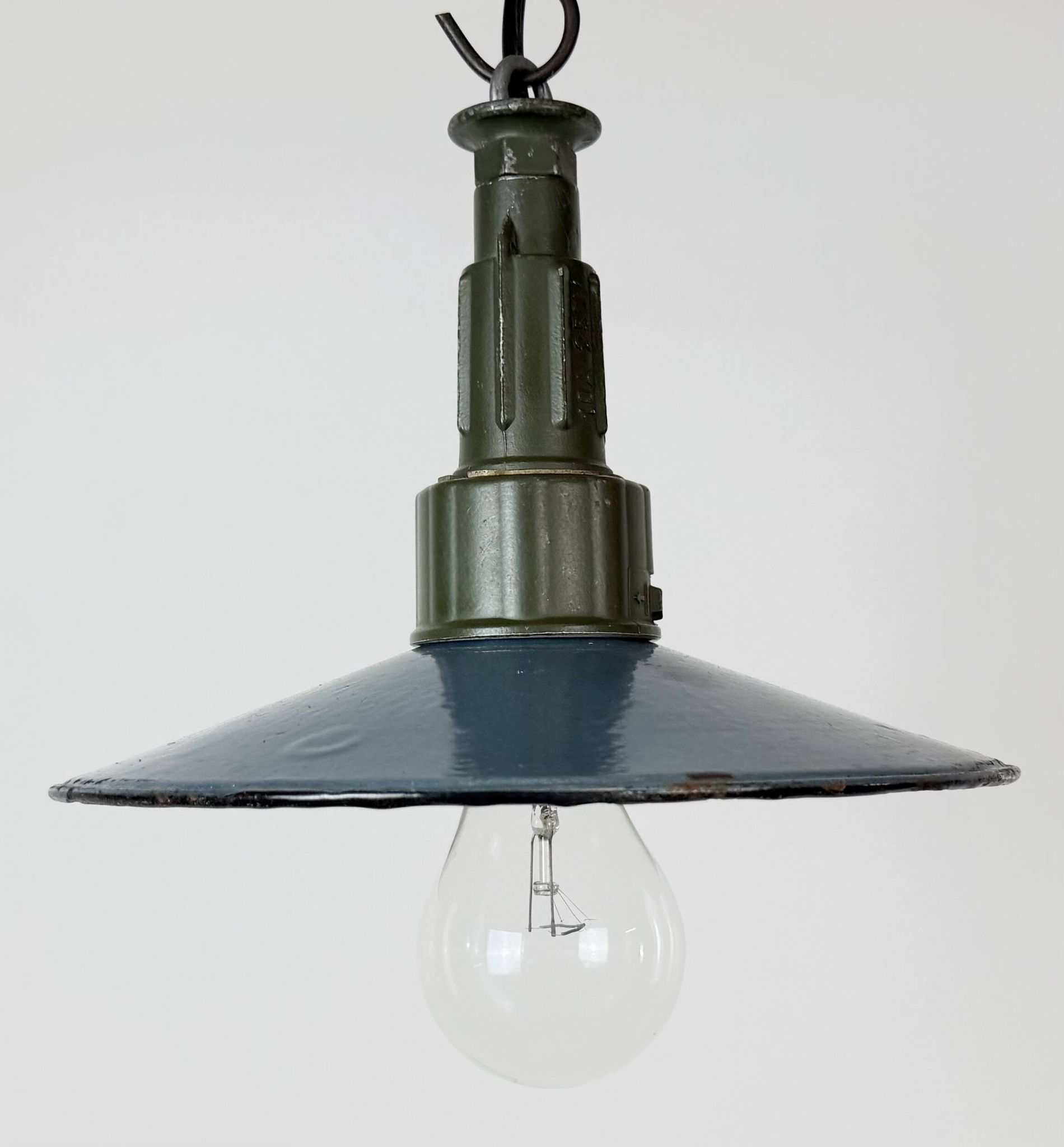 Industrial Blue Enamel Military Pendant Lamp with Cast Aluminium Top, 1960s