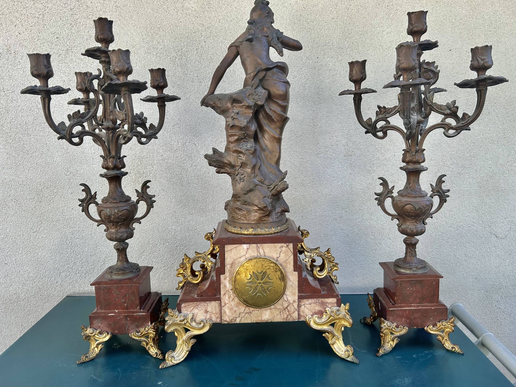 Napoleon III fireplace garniture in marble & regulus signed Auguste Moreau.