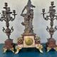 Garniture de cheminée Napoléon III marbre & régule signé Auguste. Moreau