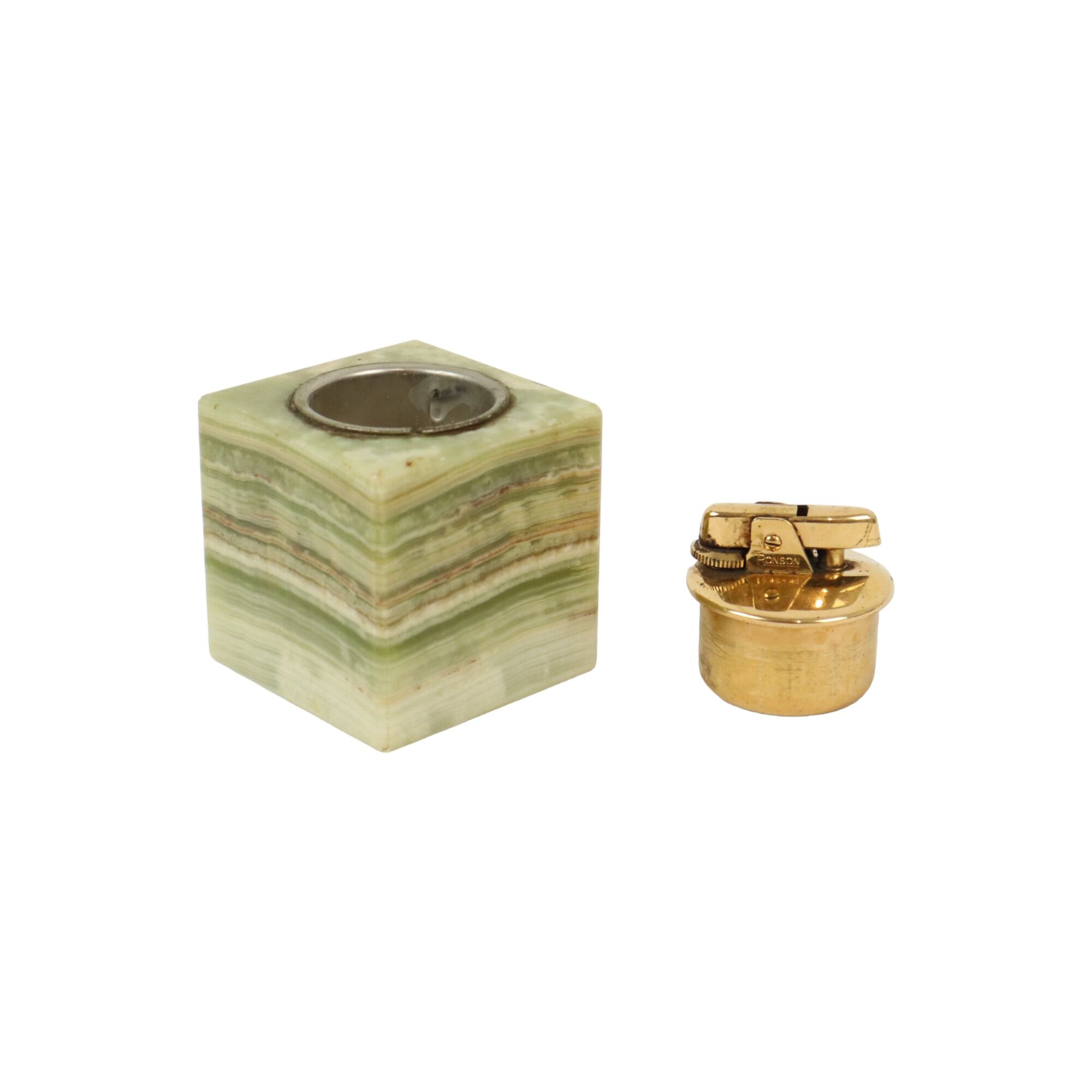 Ronson lighter green onyx marble vintage smoking item cube 6cm