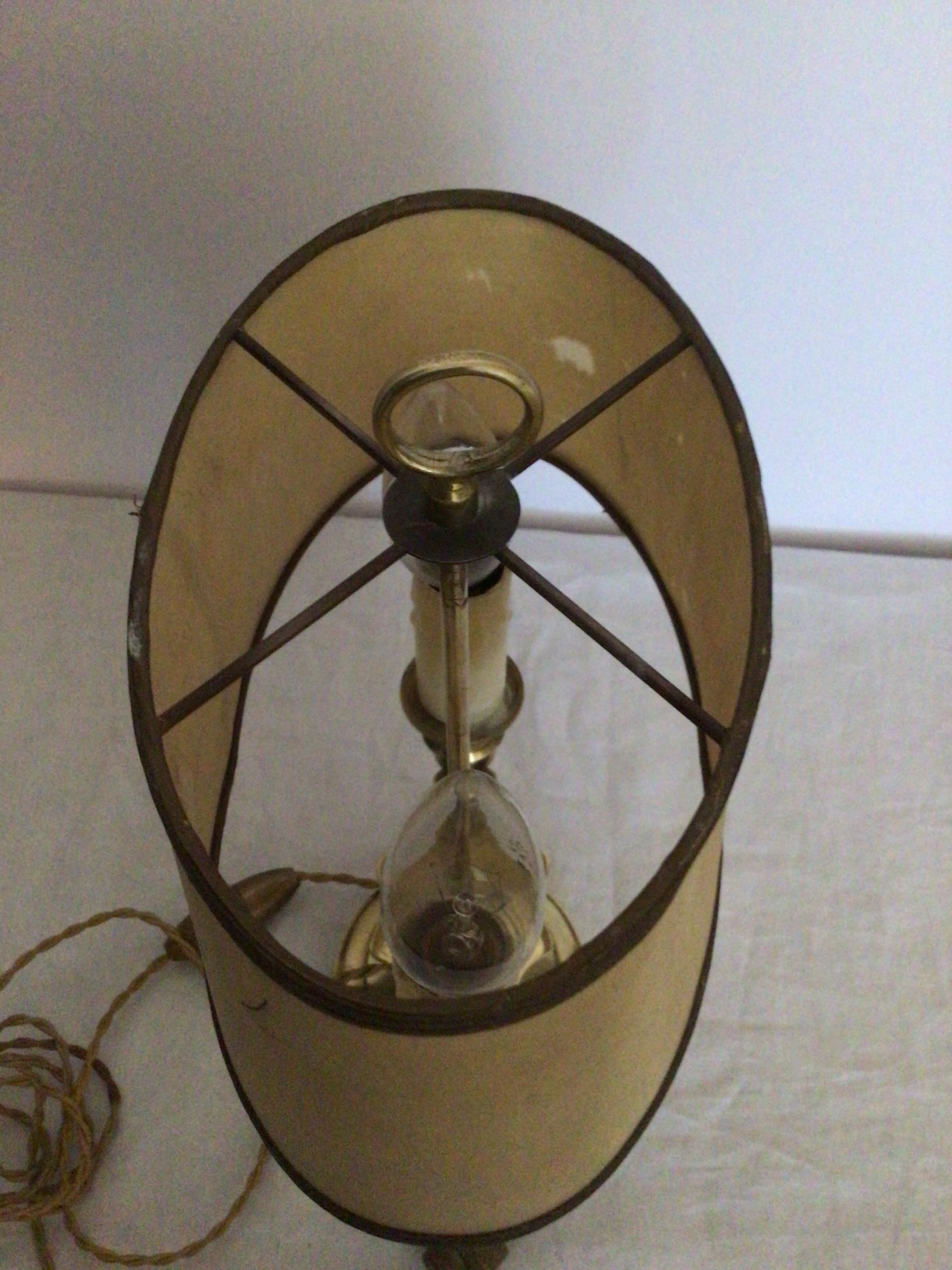 Old golden brass hot water bottle lamp with 2 arms of light