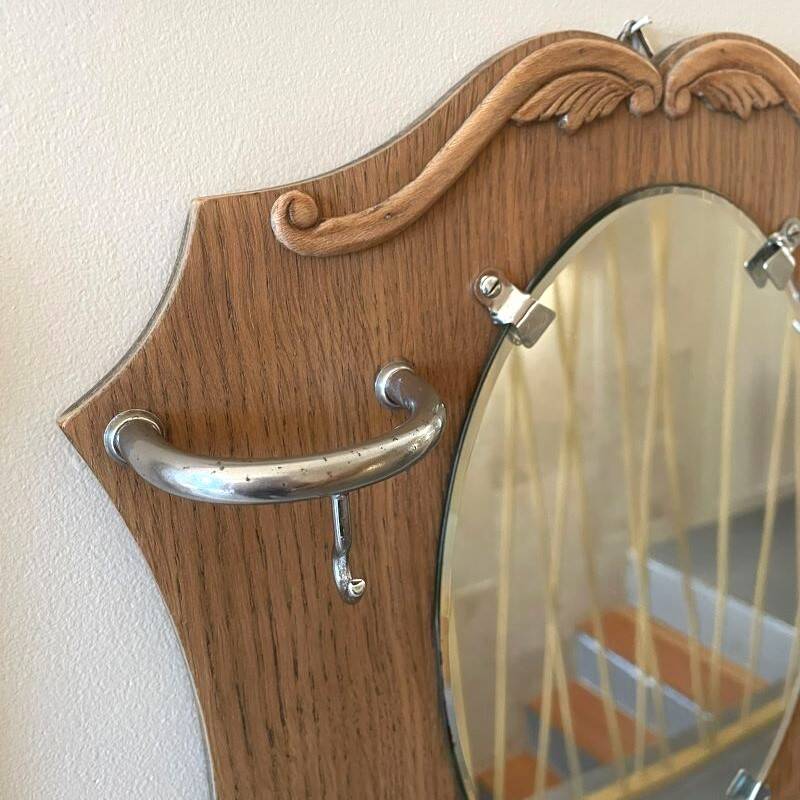 Vintage mirror/coat rack, 2 hooks