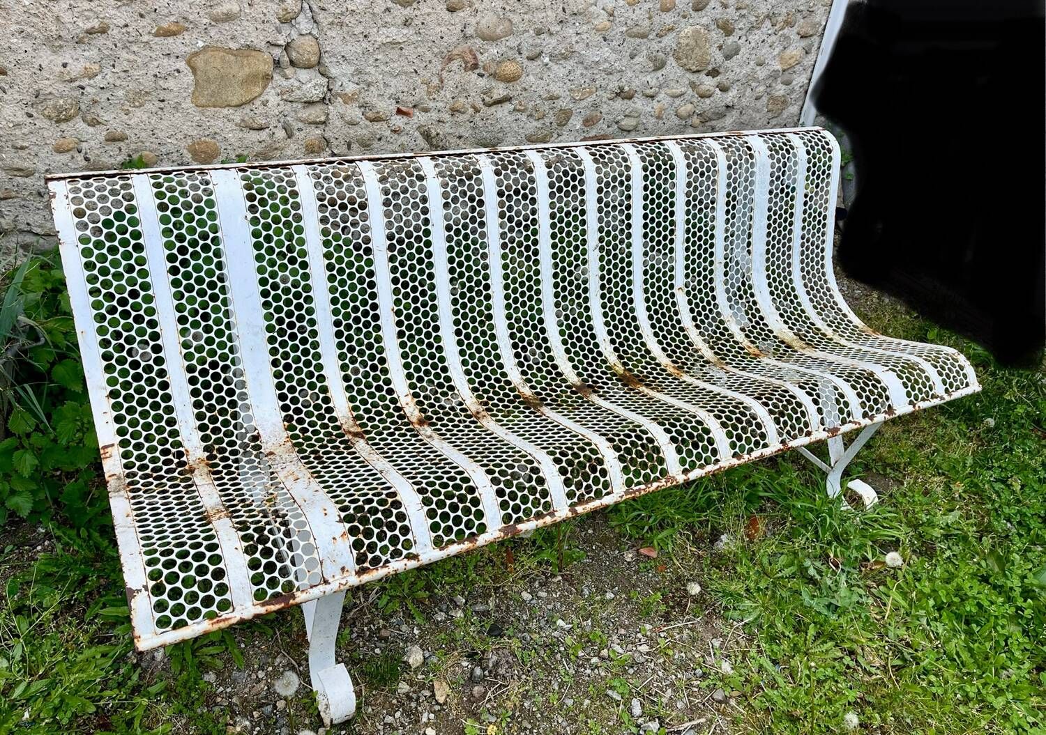 Public bench, street furniture, wrought iron garden bench