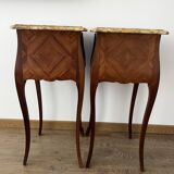 Set of 2 Louis XV marble marquetry bedside tables