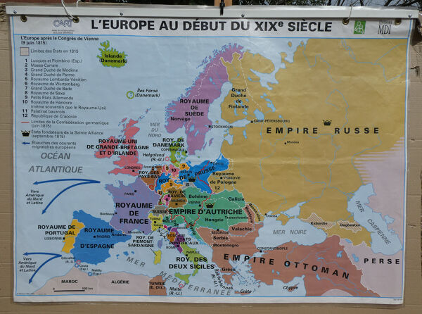 Carte scolaire vintage MDI ''Le Monde au début du XIXe siècle
