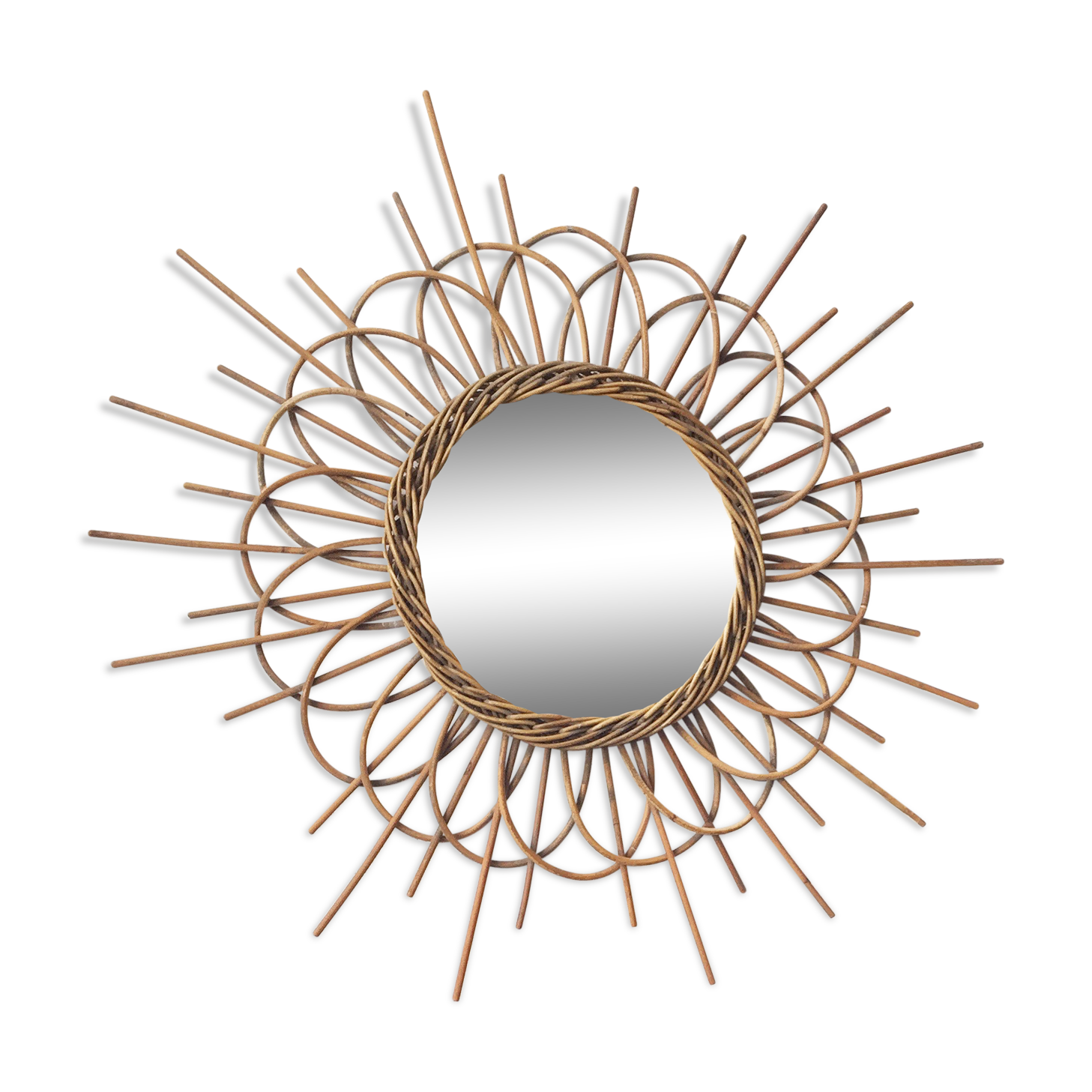 Vintage rattan mirror flower 63x63cm