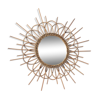 Vintage rattan mirror flower 63x63cm