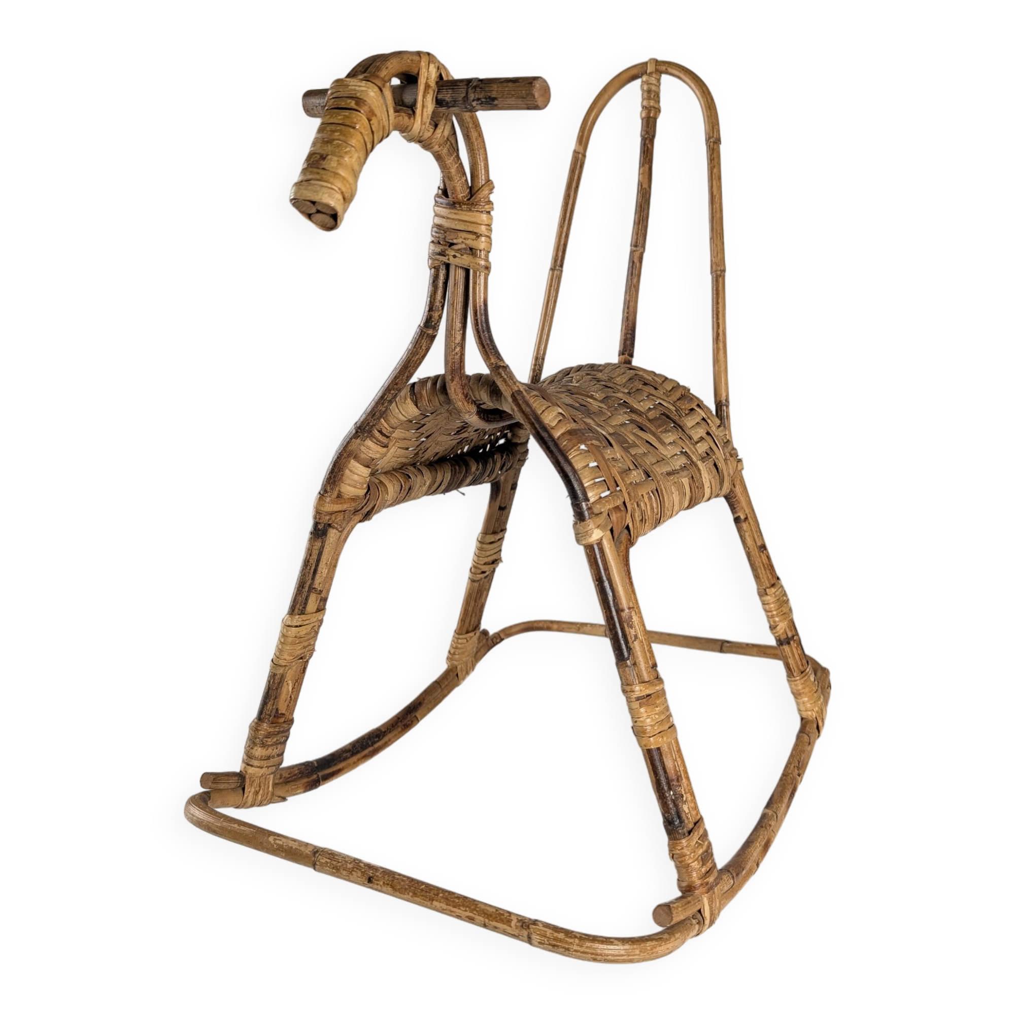 Children's rocking horse made of bamboo and rattan 1960s