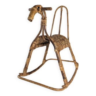 Children's rocking horse made of bamboo and rattan 1960s