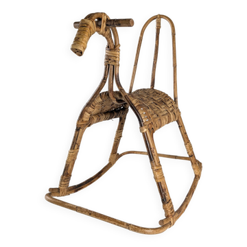 Children's rocking horse made of bamboo and rattan 1960s