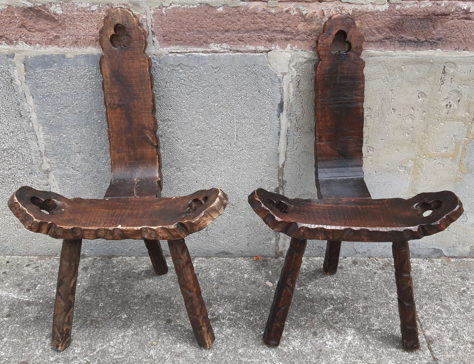 Pair of brutalist tripod stools