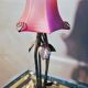 Wrought iron lamp from 1920 to 30, with gold patina with pretty pink tulip 39x16