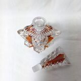 Art Deco Perfume Bottle, Pot and Tray in Transparent and Amber Glass