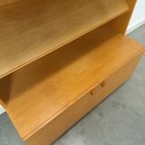 Tall LP display cabinet with glass doors and magazine shelf from Sweden