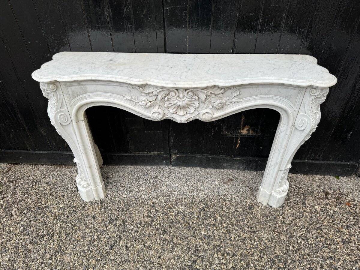 Remarkable Louis XV Style Fireplace In White Carrara Marble Circa 1880