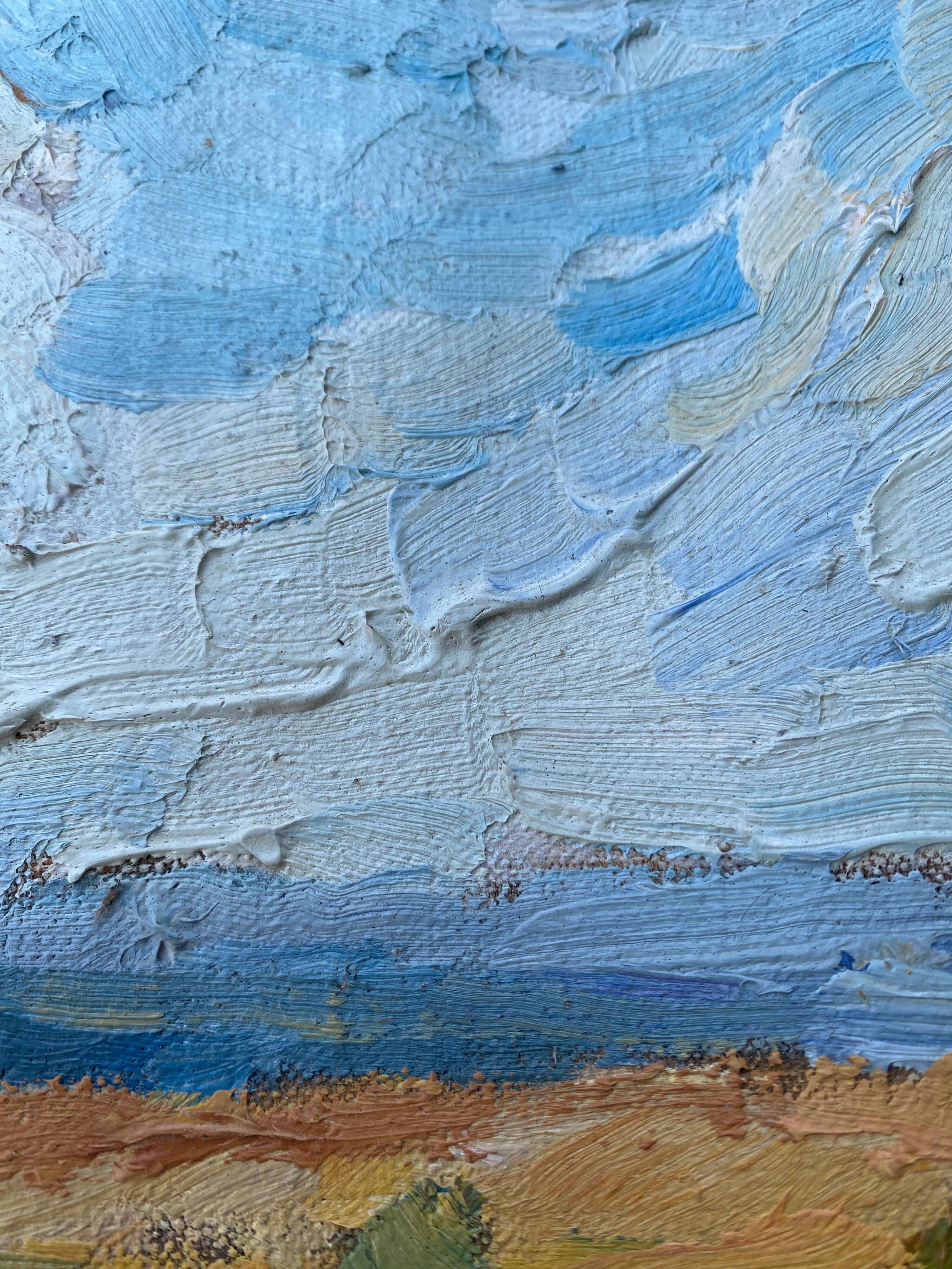 HST painting "Countryside landscape" Fields and valley in summer