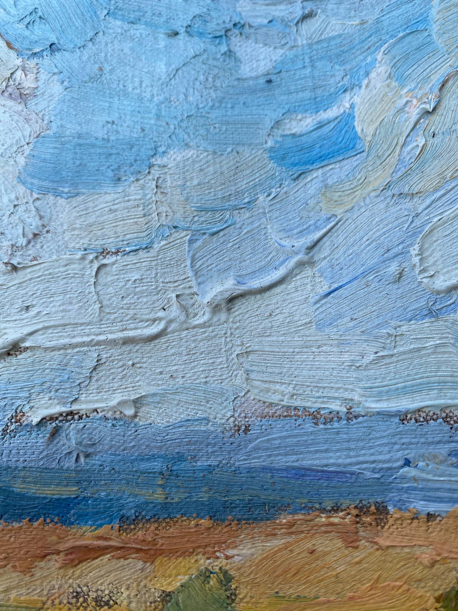 HST painting "Countryside landscape" Fields and valley in summer